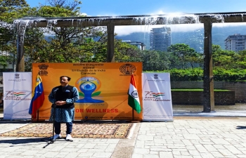 Glimpses of the curtain raiser event for the International Day of Yoga, 2022 organized in Caracas today. Amb. Abhishek Singh addressed the gathering and stressed on the importance of Yoga